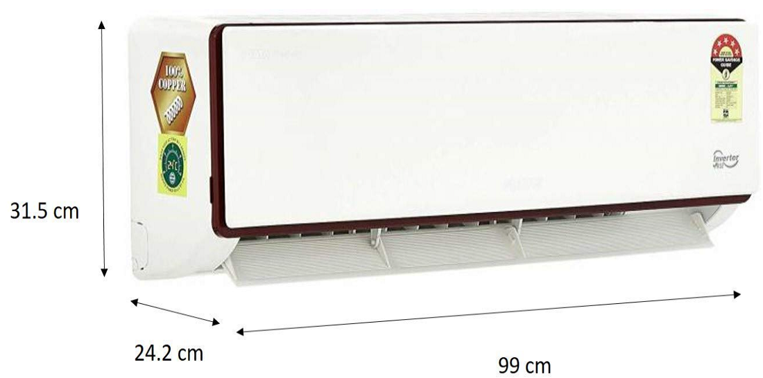 Dimension of Voltas 1.5 ton 5 star split AC