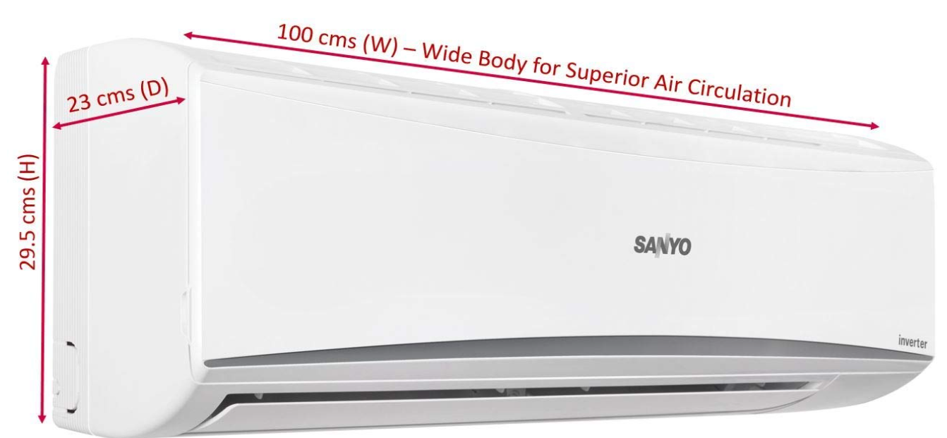 Sanyo 1.5 Ton 5 Star Dual Inverter Wide Split AC dimension